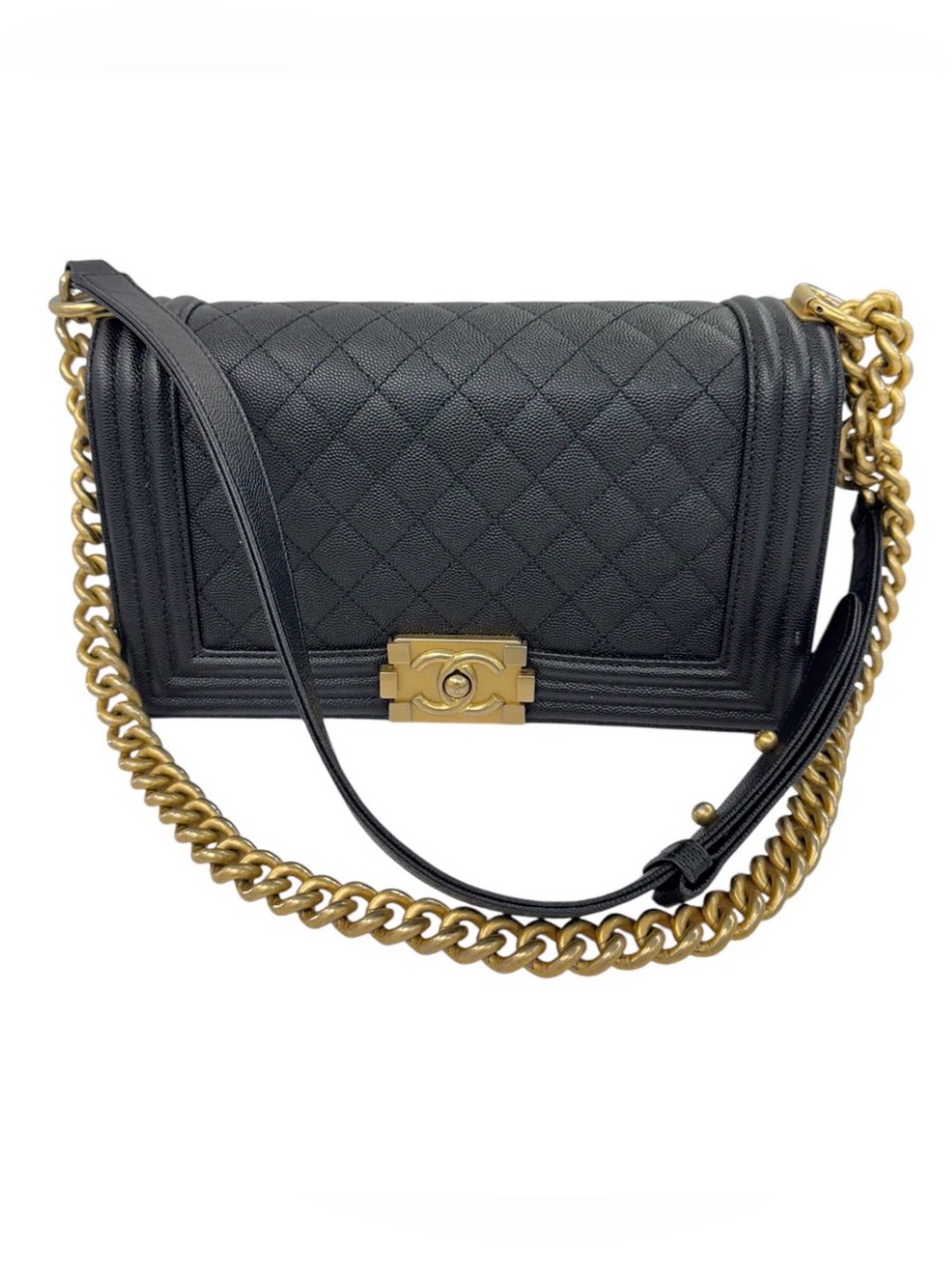 CHANEL Black Caviar Leather Quilted Boy Bag
